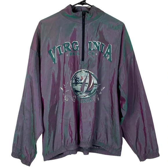 Vintage 90s Windbreaker Jacket Iridescent Unisex One Size Oversized XL Green - Picture 1 of 17